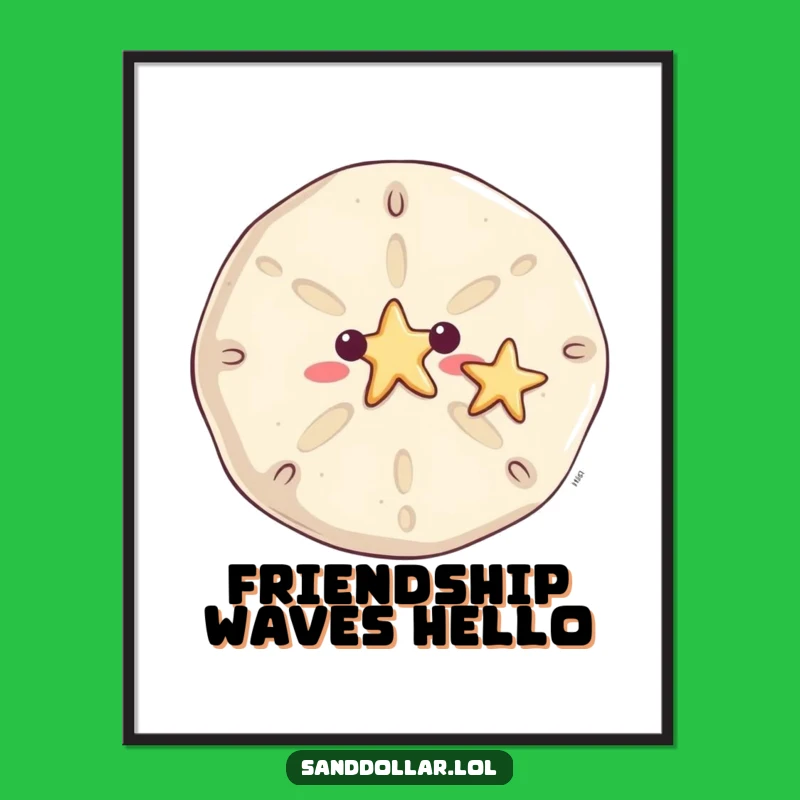 Funny Waving Sand Dollar Digital Print - Instant Beach Hello Humor