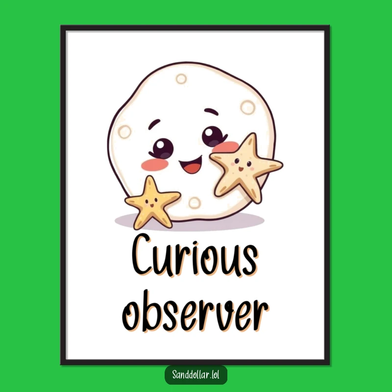 Funny Sand Dollar Smile Digital Art: Curious Character, Instant Downloadable Humorous Gift