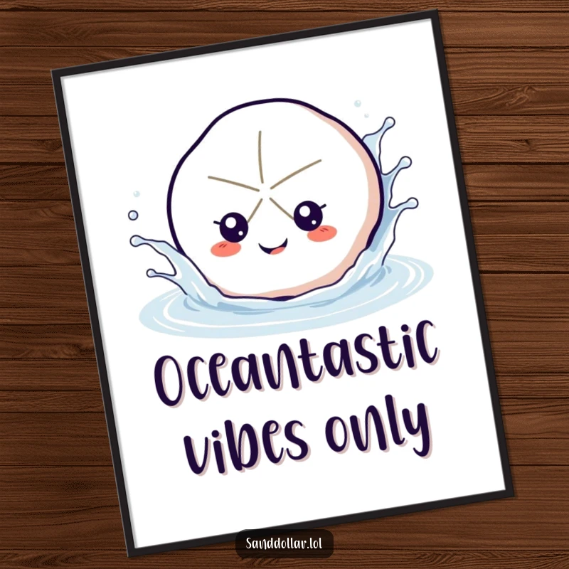 Funny Free Printable Wall Art: A happy sand dollar energetically splashing water, bringing humorous coastal vibes to any room.