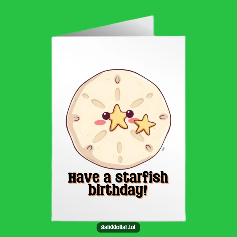 Free Printable Birthday Card: Smiling Sand Dollar Waving Starfish for Downloadable Fun