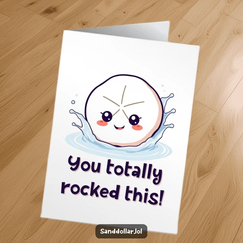 Funny Free Printable Congrats Card: A delighted sand dollar joyfully splashes water, ideal for a humorous downloadable greeting.