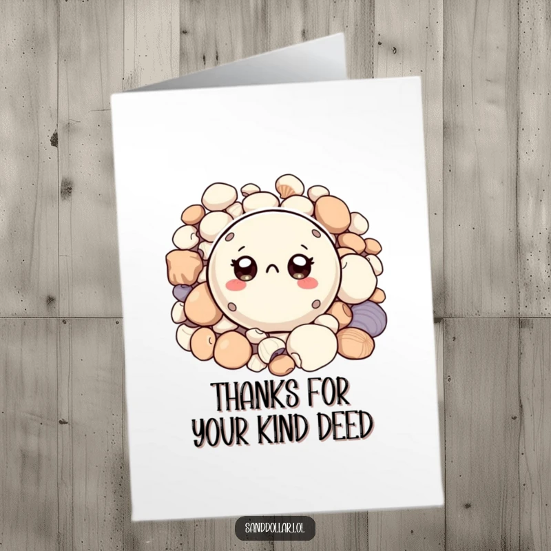 Funny Free Printable Sand Dollar Thank You Card: A curious sand dollar peeks from shells, sending heartfelt thanks.