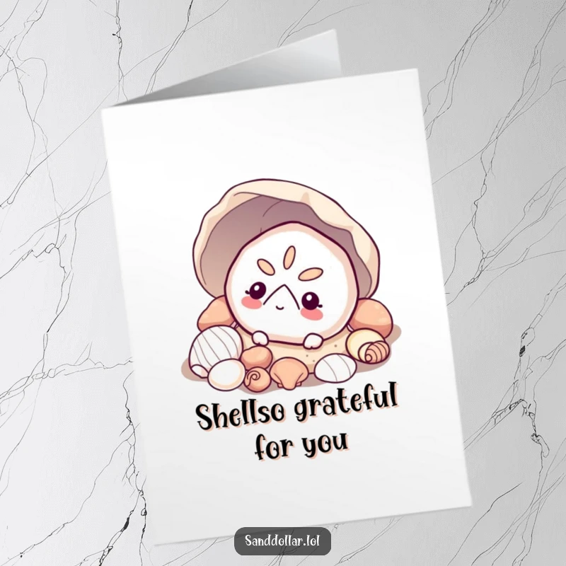 Funny Free Printable Thank You Card: A curious sand dollar emerges from shells, a charming and humorous downloadable thank you.