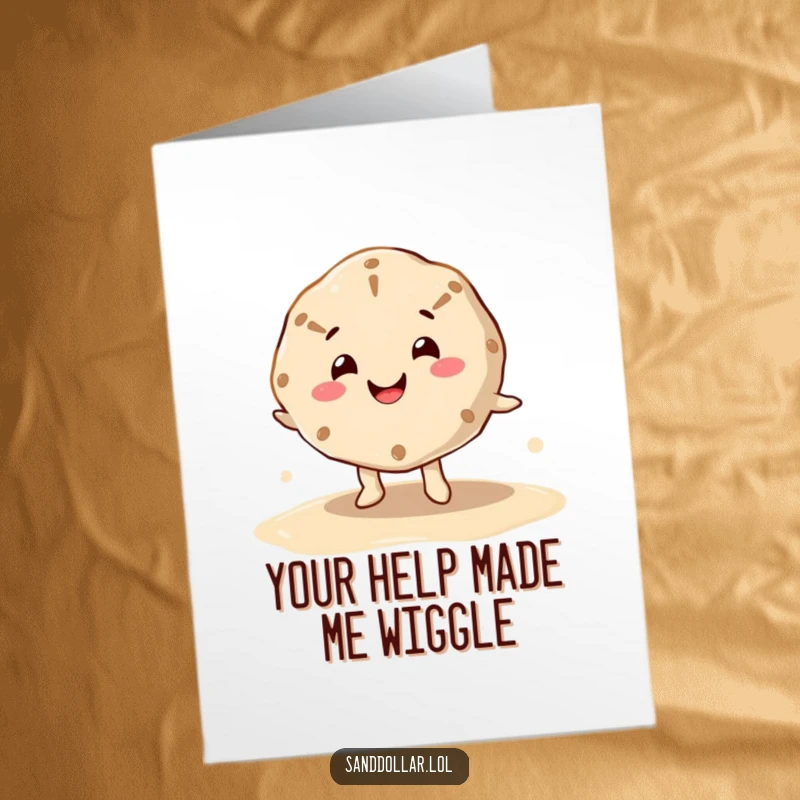 Funny Free Printable Sand Dollar Thank You Card: A happy sand dollar performs a wiggle dance on wet sand, saying thanks.