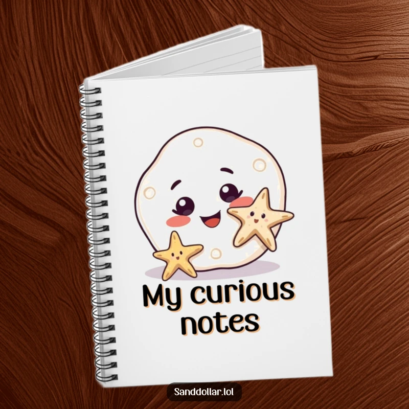 Funny Notebook showcasing a sand dollar with a big, curious smile watching a starfish wiggle, ideal for journaling or notes with a humorous twist.
