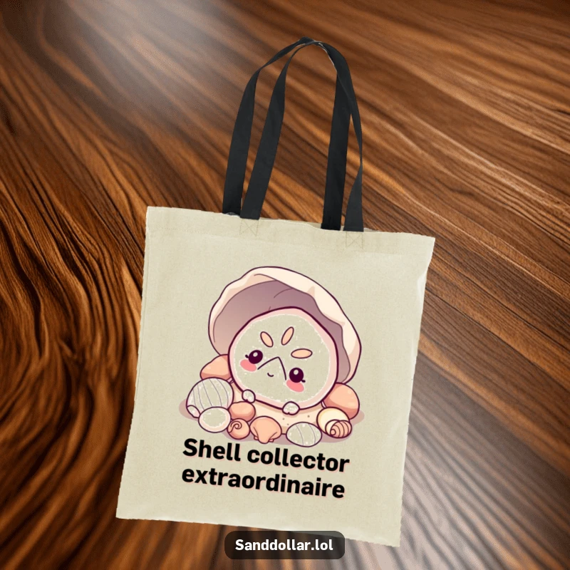 Funny sand dollar tote bag, practical and stylish, with a curious sand dollar peeking from shells, ideal for beach trips.